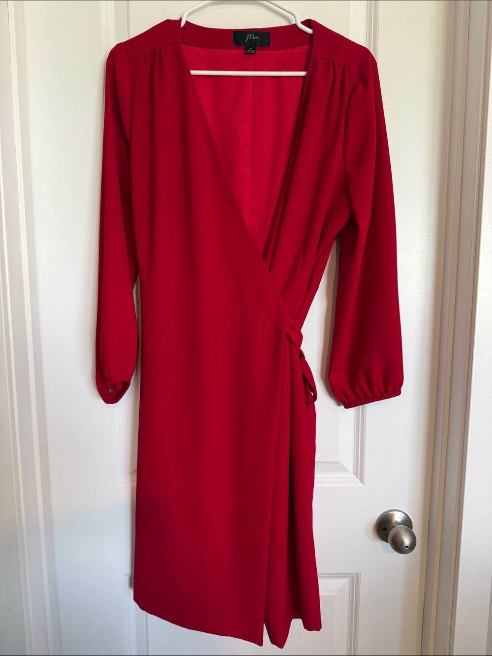 J. Crew Bright Red Long-Sleeve Wrap Dress